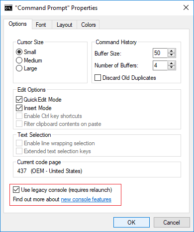 To enable legacy mode then checkmark Use legacy console