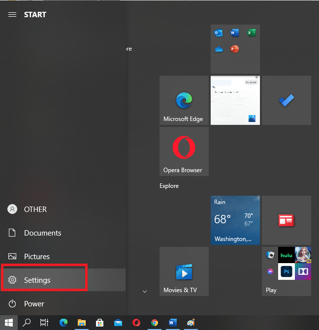 To enter the Windows Settings, click on the Settings 