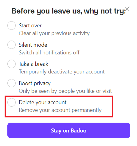 Delete your account. How to Delete a Badoo Account