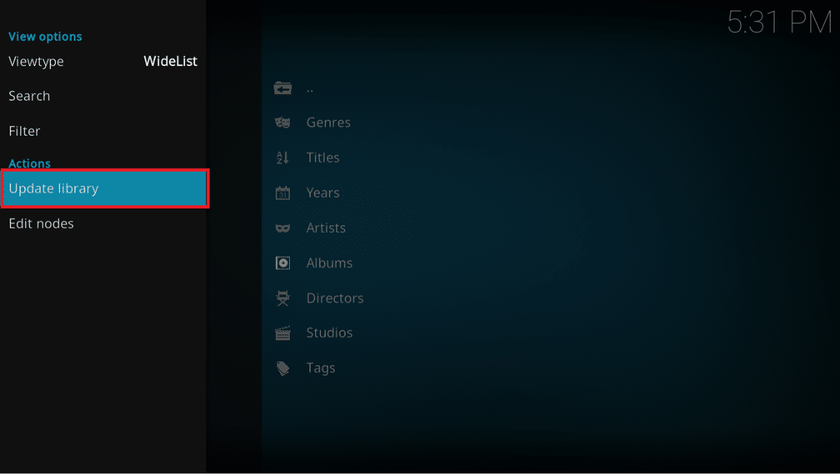 To start the update process, click on Update library on the left pane. How to Update Kodi Library