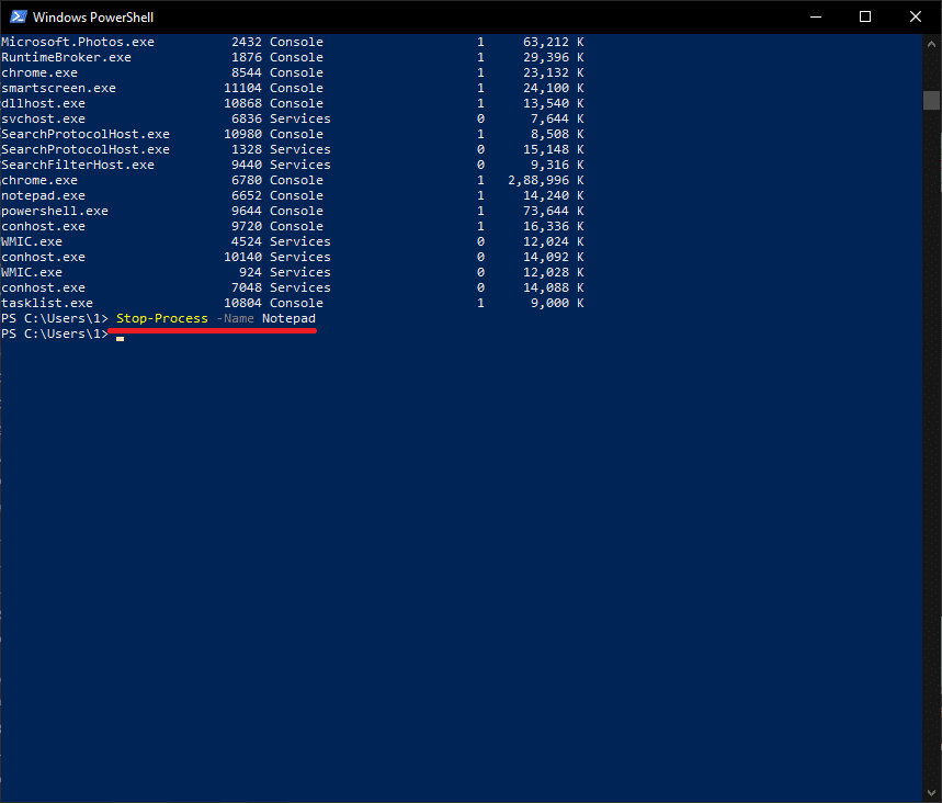 To terminate a process using its name, execute Stop-Process -Name ApplicationName How To Kill A Process