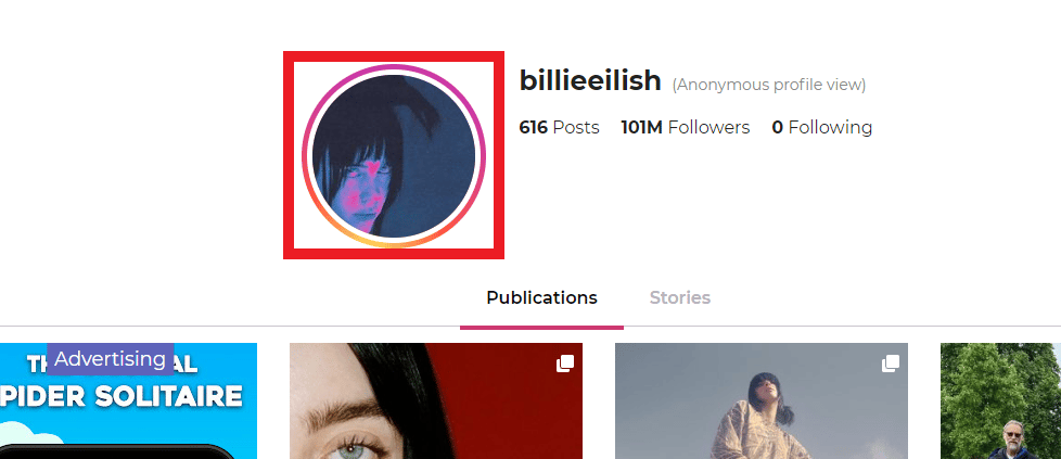 Click the circled profile icon in Insta Stories Viewer