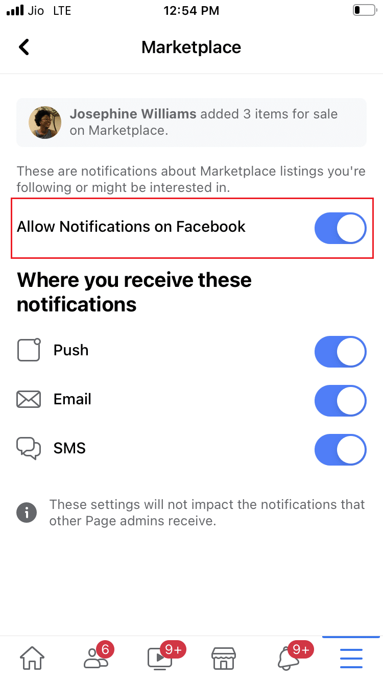 toggle Off the Allow Notifications on Facebook in Facebook iOS app