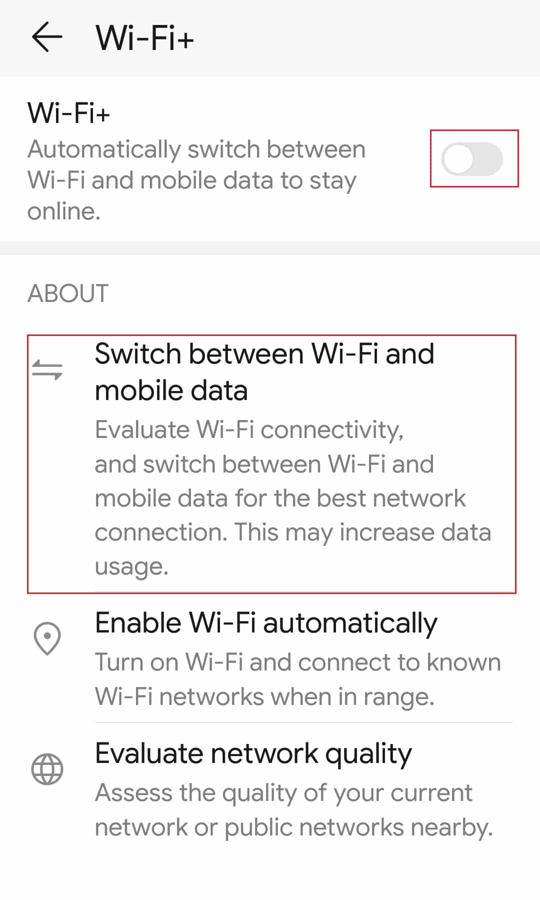 toggle off automatic network switch feature