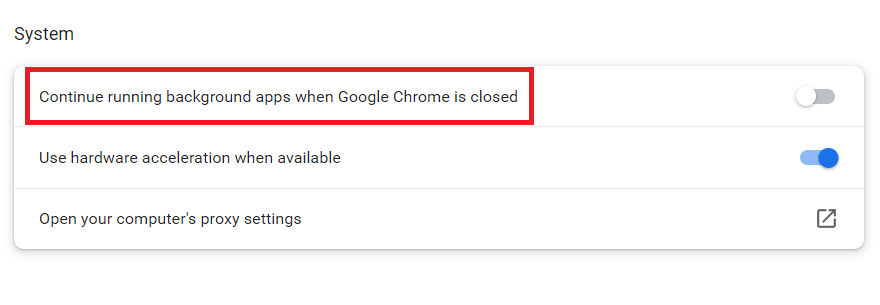 Изключете Продължете да изпълнявате фонови програми, когато Google Chrome е затворен