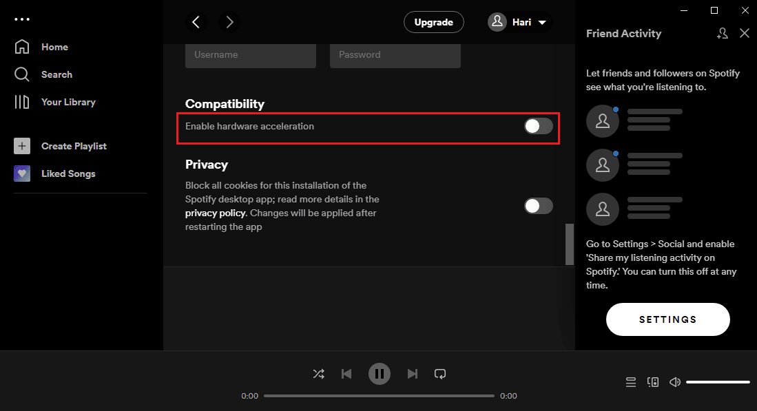 Toggle off the option Enable hardware acceleration setting in the Compatibility section of the Settings screen