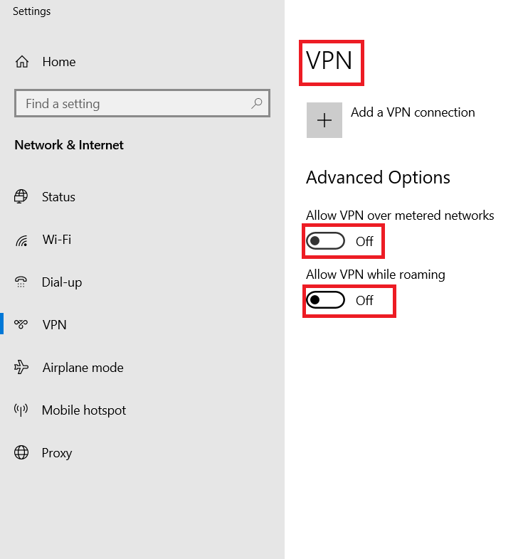 Toggle off the vpn options