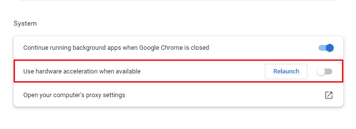 Toggle off Use hardware acceleration when available. Fix Google Drive Forbidden Download Error