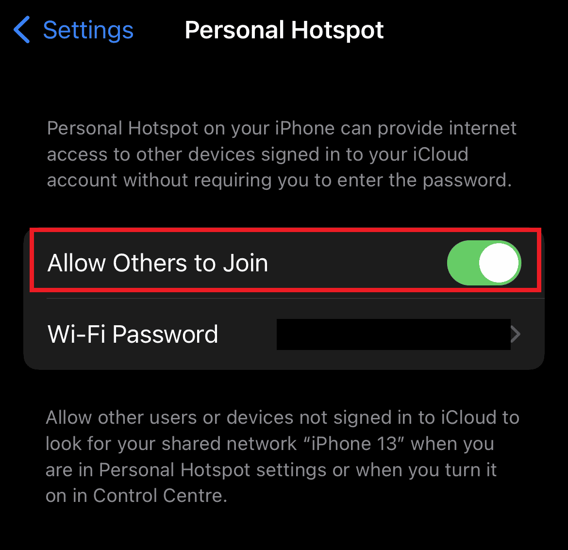 Toggle on Allow Others to Join