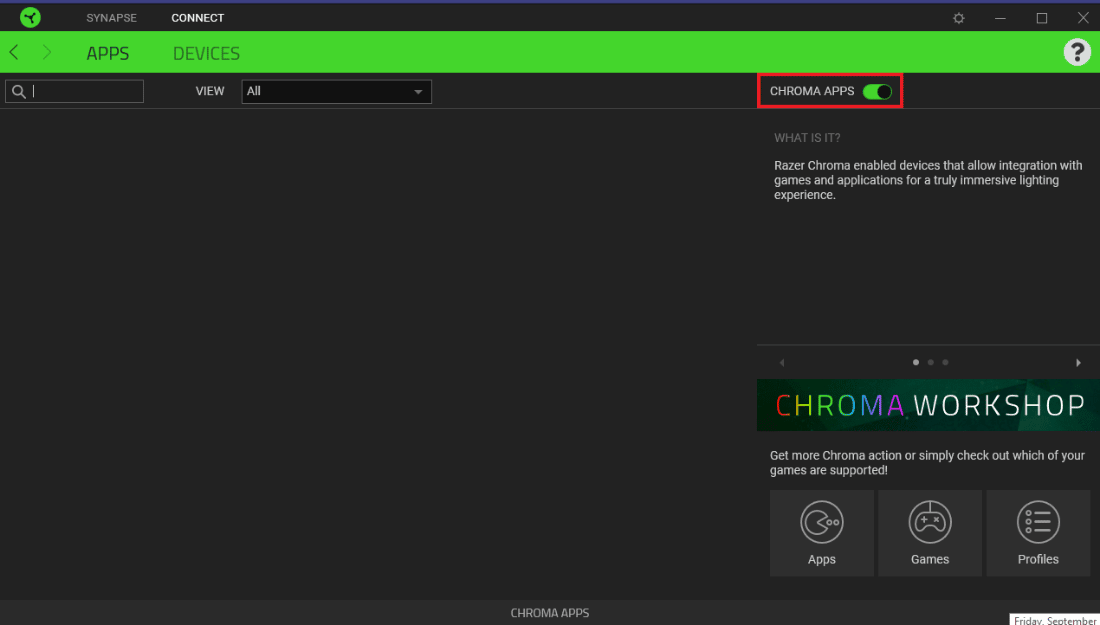 Toggle on CHROMA APPS. How to Fix Razer Audio Visualizer Not Working