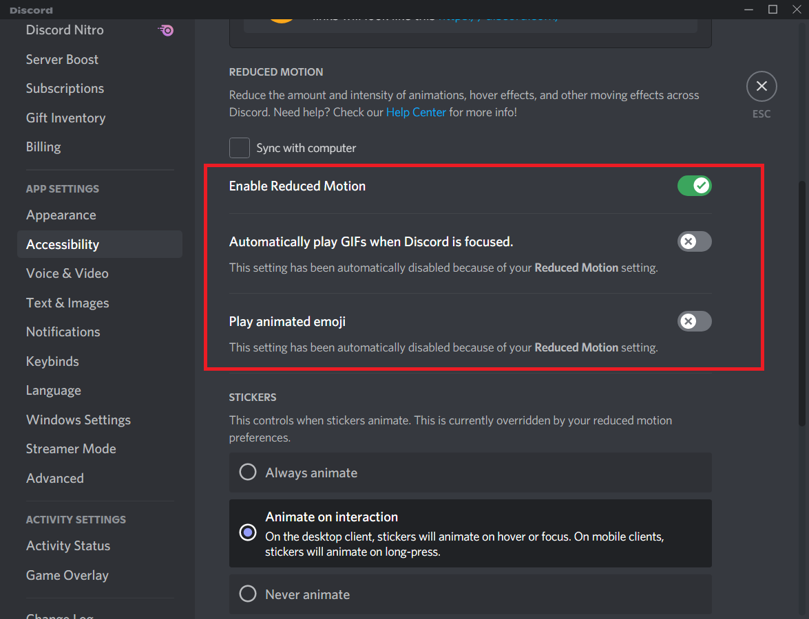 Toggle on the option Enable Reduced Motion. Fix Discord running slow
