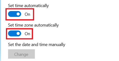 Включите параметры «Установить время автоматически» и «Установить часовой пояс автоматически».