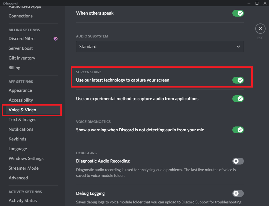 toggle on the setting, Use our latest technology to capture your screen. Fix Discord Go Live not appearing