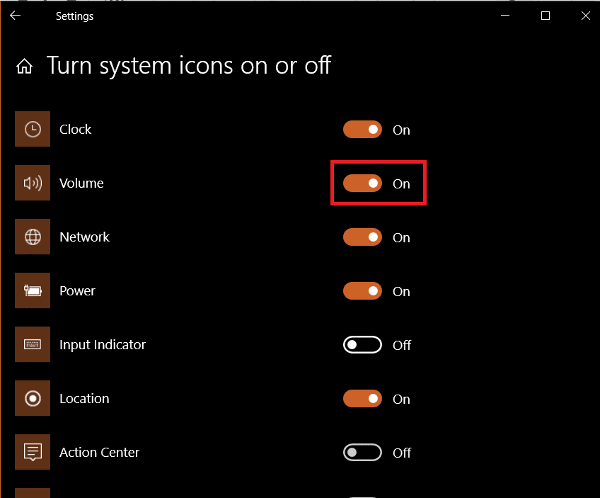Toggle on the system icons you would like to see on the taskbar. 