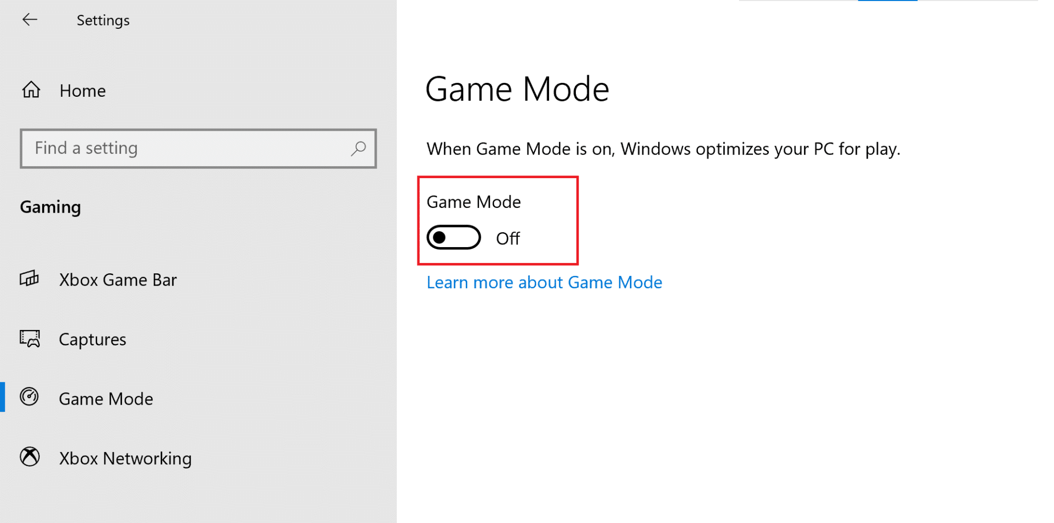 Toggle the Game Mode off and launch the game