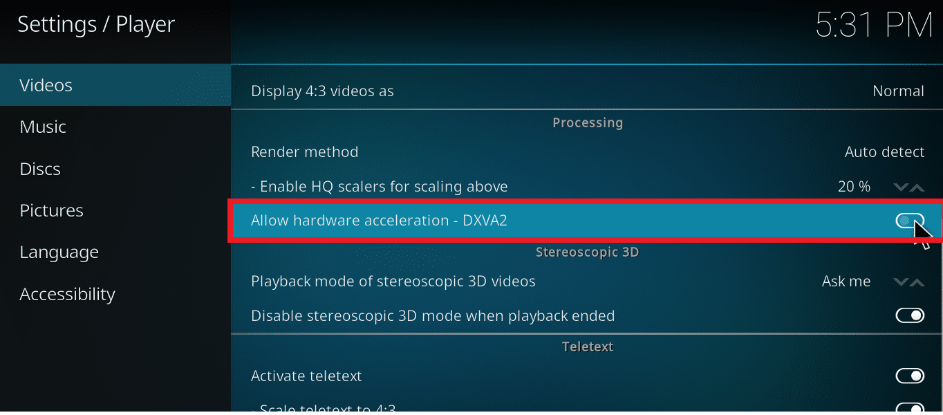 Toggle to left to disable Allow hardware acceleration DXVA2 . How to Fix Kodi Keeps Crashing on Startup