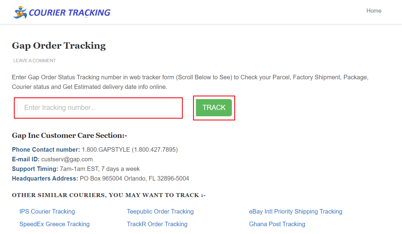tracking number input box - TRACK