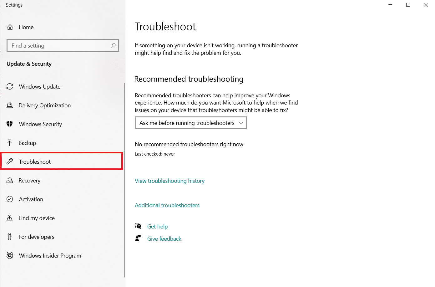 Troubleshoot window in Settings. How to perform Amazon fire stick mirror to PC