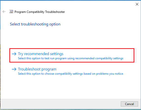 try recommended settings option