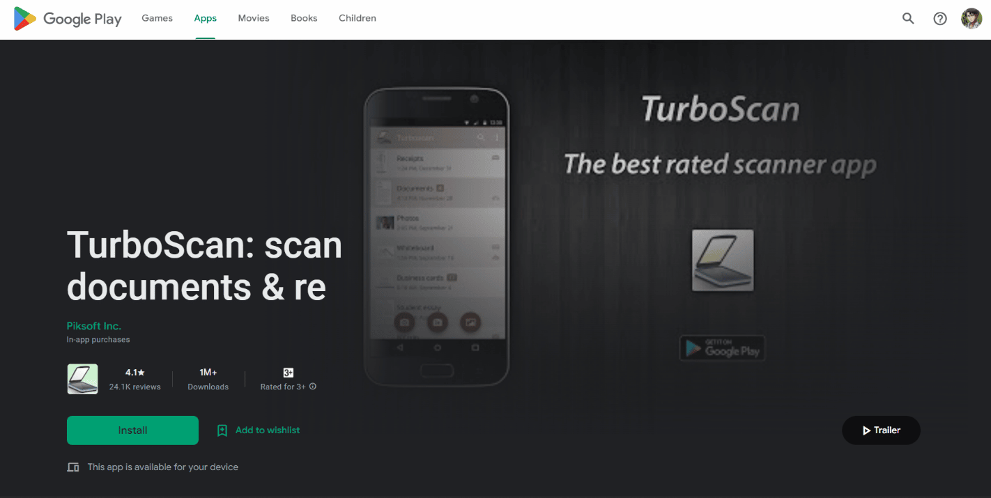 TurboScan in play store