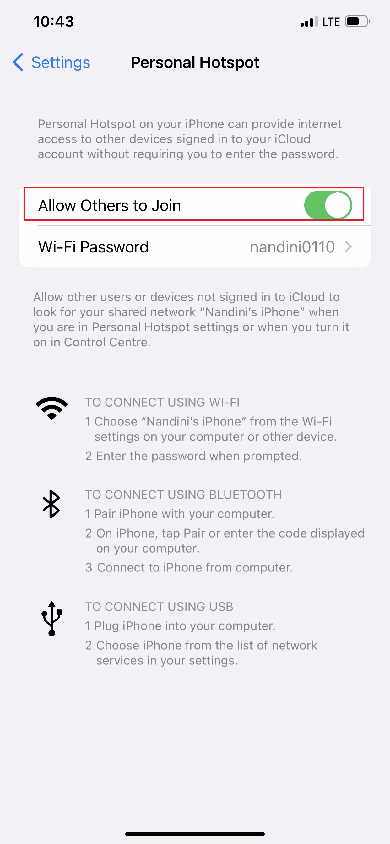 Turn on Allow Others to Join | How to Get Free WiFi on Your Phone