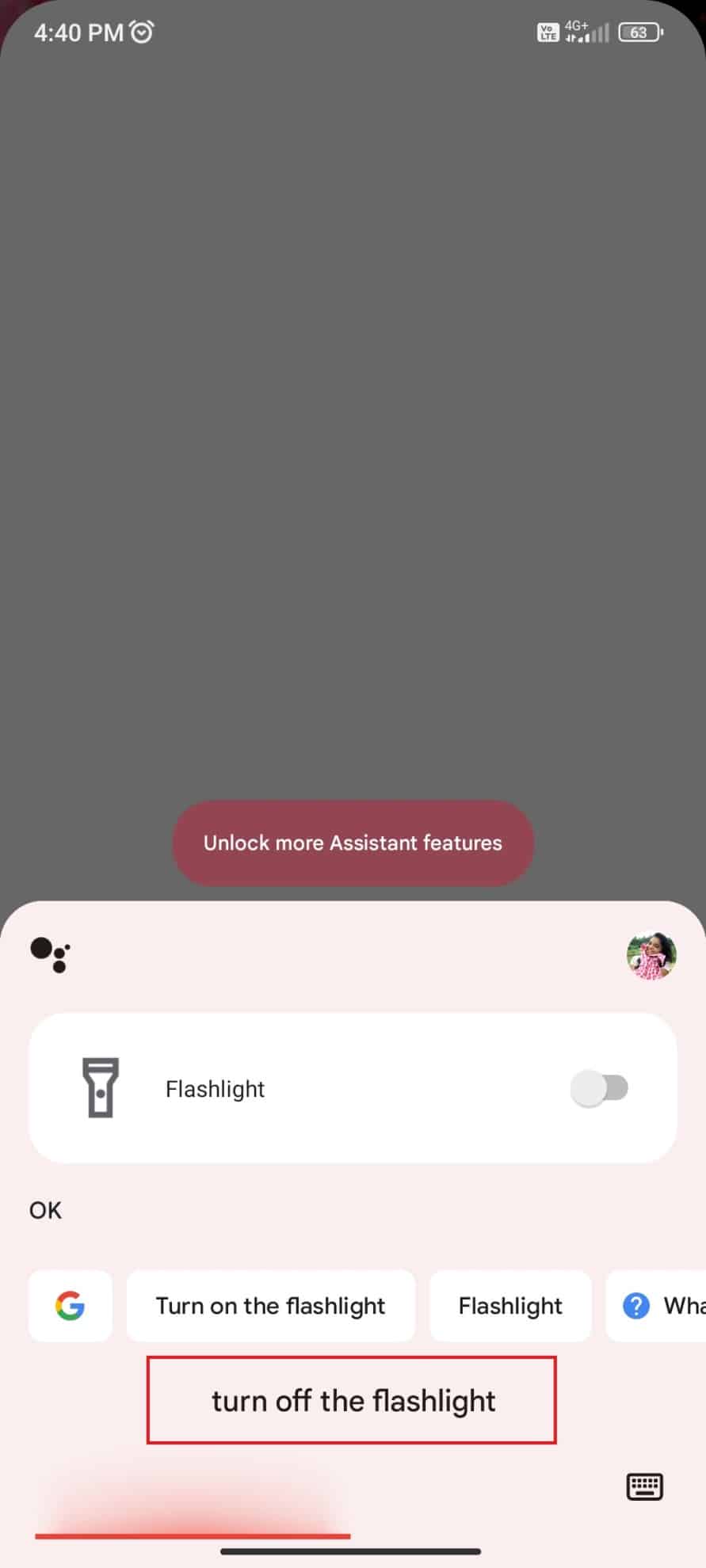 Turn off flashlight using Google Assistant