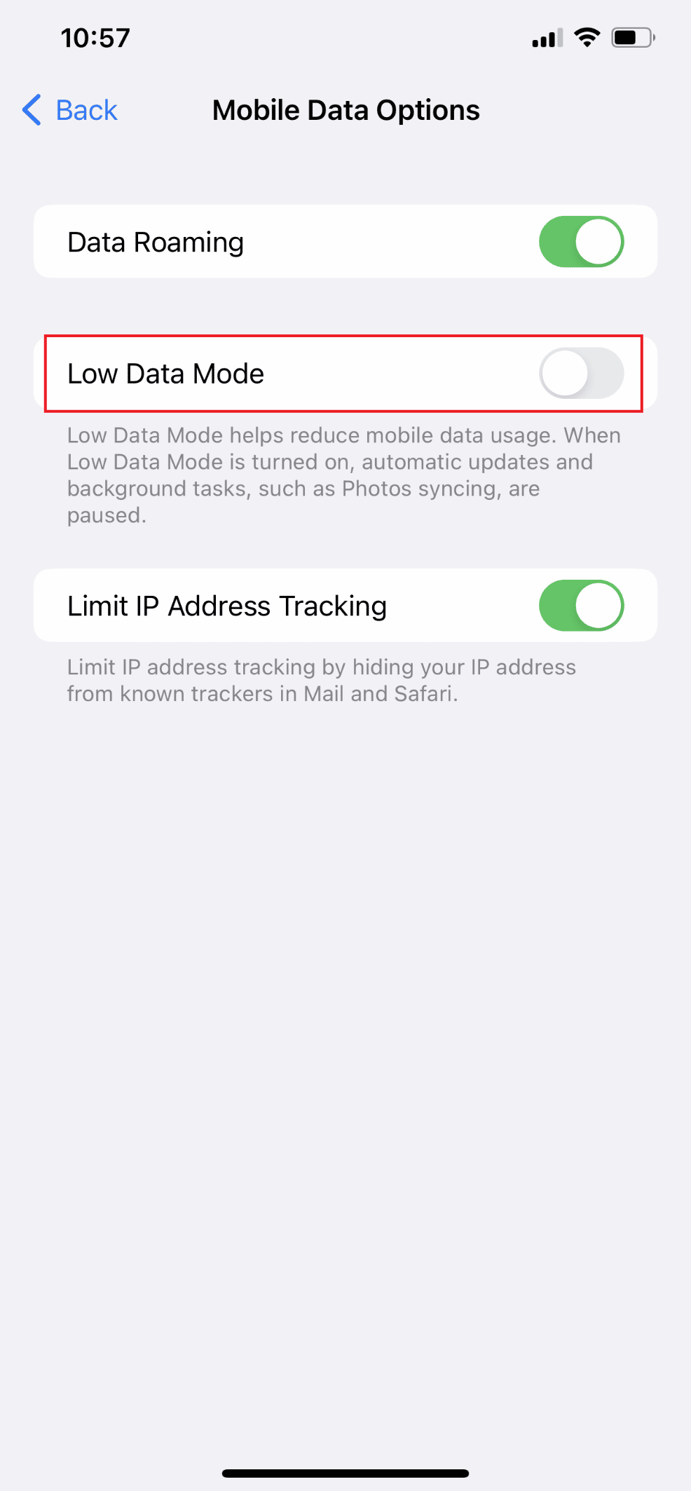 Turn Off Low Data Mode 
