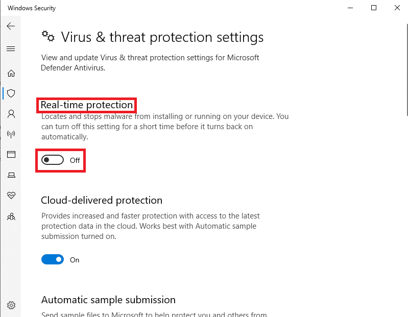 Turn off the toggle for Real time protection. Fix Gears of War 4 Not Loading in Windows 10