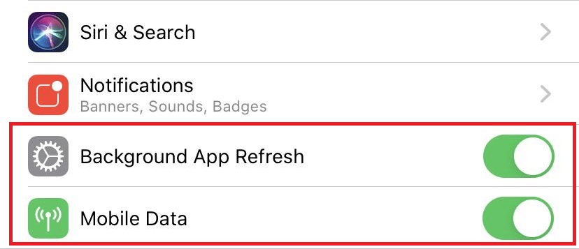 turn off the toggles for the Background App Refresh and Use Cellular Data options
