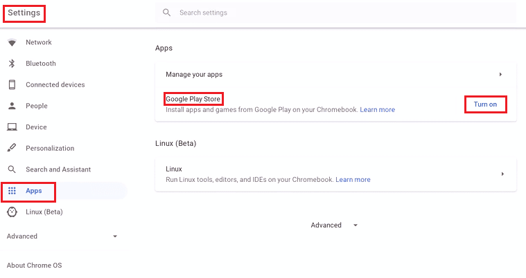 turn on Google Play Store in Chromebook