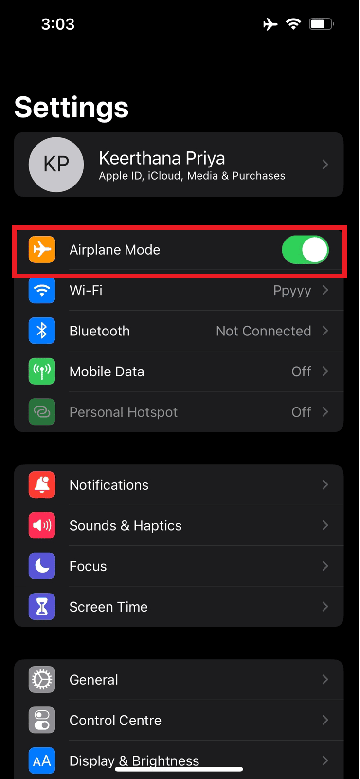 Turn on the Airplane Mode