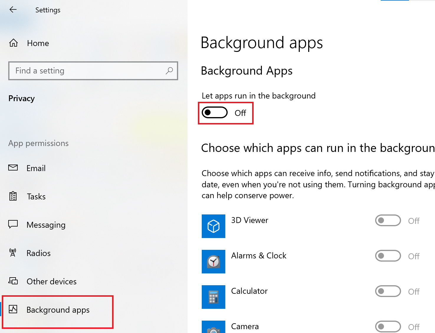 Turn the toggle off next to Let apps run in the background | 18 Ways to Optimize Windows 10 for Gaming