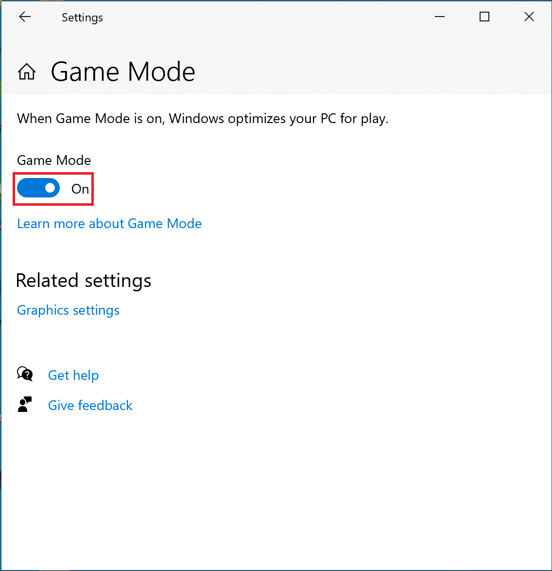Включите переключатель, чтобы включить игровой режим | 18 способов оптимизировать Windows 10 для игр