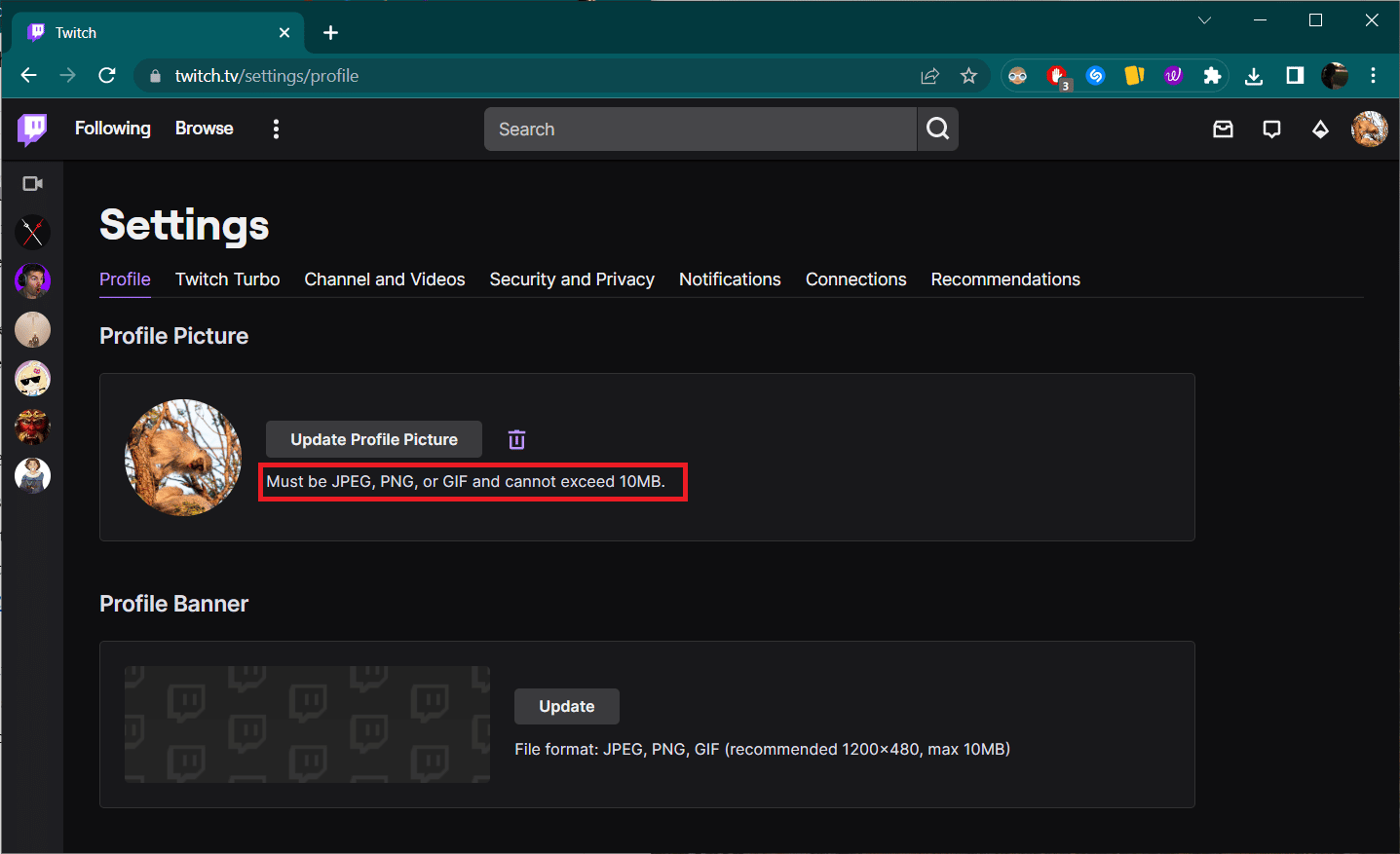 Twitch profile picture requirement