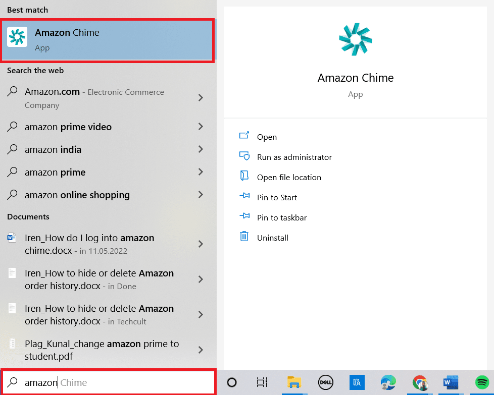 Type Amazon Chime in the Windows search bar and launch it