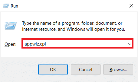 type appwiz cpl as shown and hit Enter