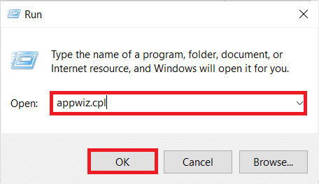 Type appwiz.cpl in the Run dialog box and click on OK