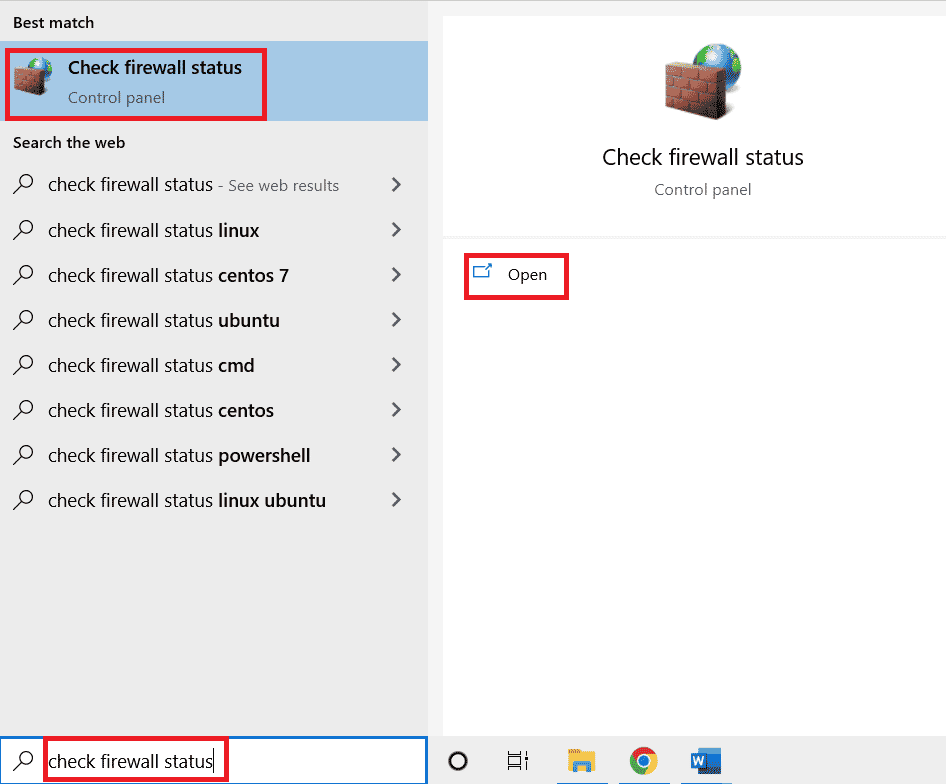 Check Firewall Status from the Windows search bar