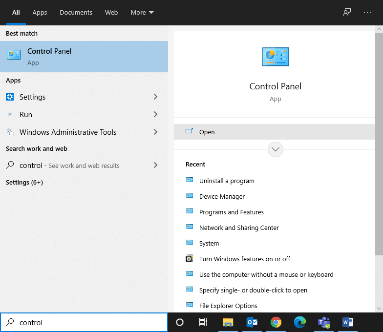 Type Control Panel in the search bar and open it. | Fix Windows 10 Network Sharing Not Working