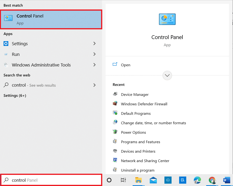 Введите «Панель управления» в строке поиска Windows и щелкните приложение, чтобы запустить его на своем ПК.
