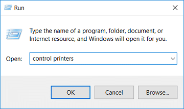 Type control printers in Run and hit Enter