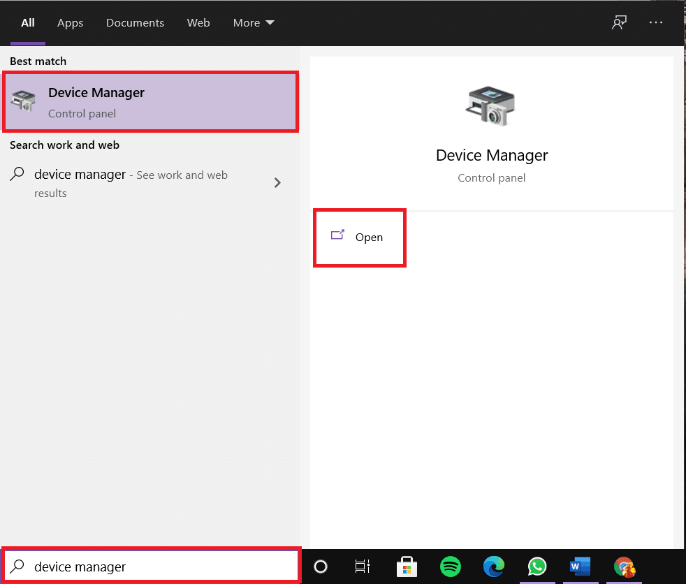 Type Device Manager in the search bar and click Open.