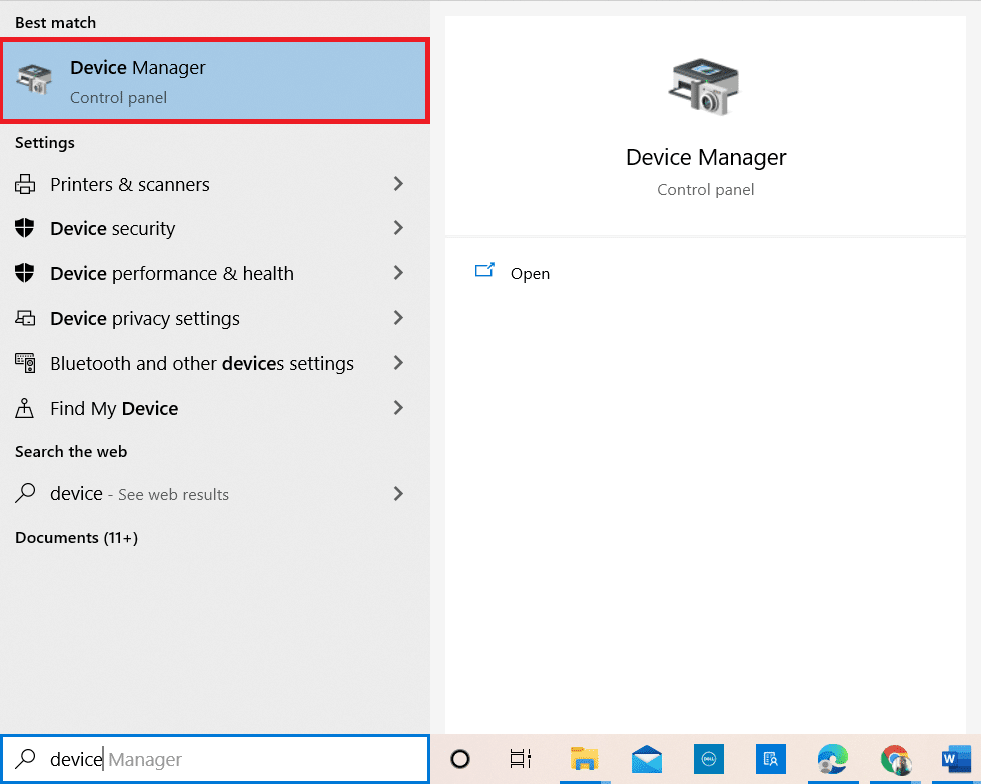 Type Device Manager in the Windows 10 search menu and open it