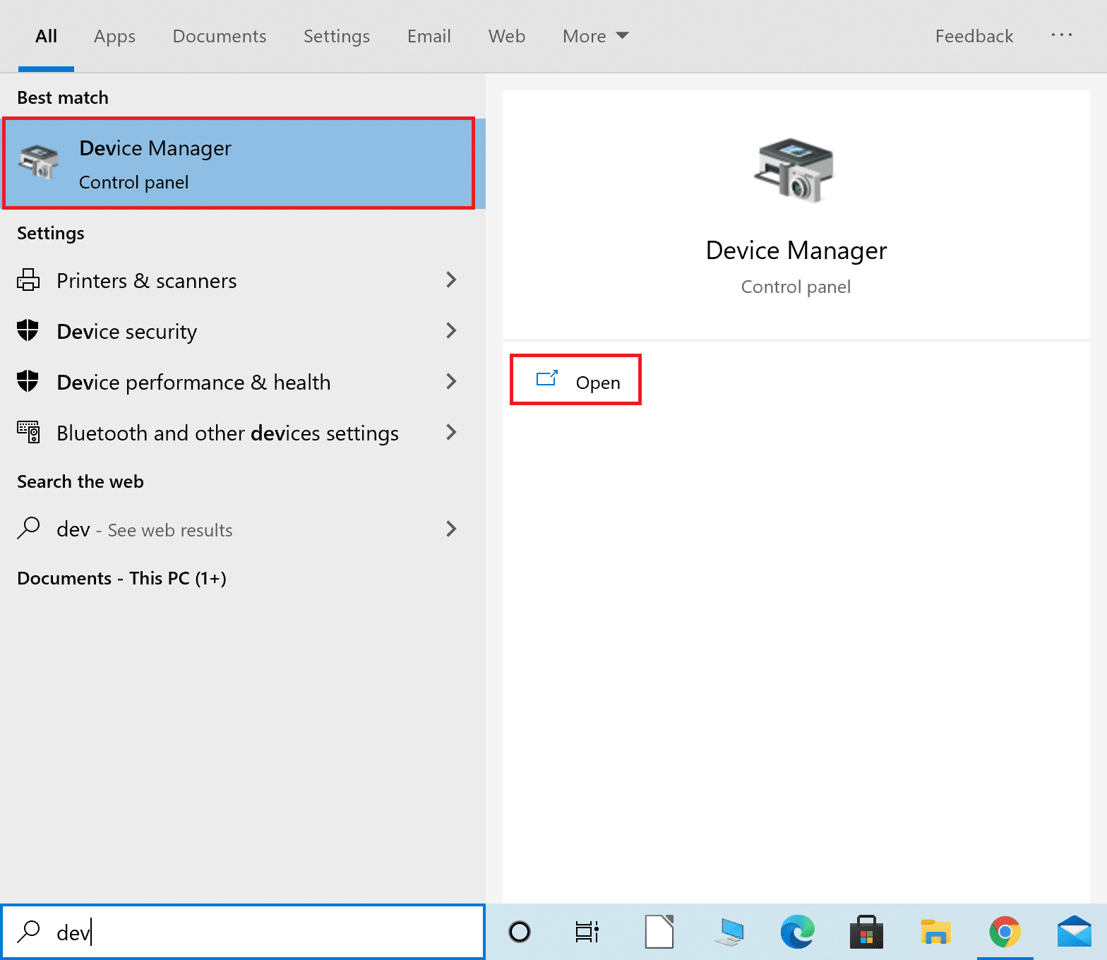 Windows search bar တွင် Device Manager ကိုရိုက်ထည့်ပြီး စတင်လိုက်ပါ။