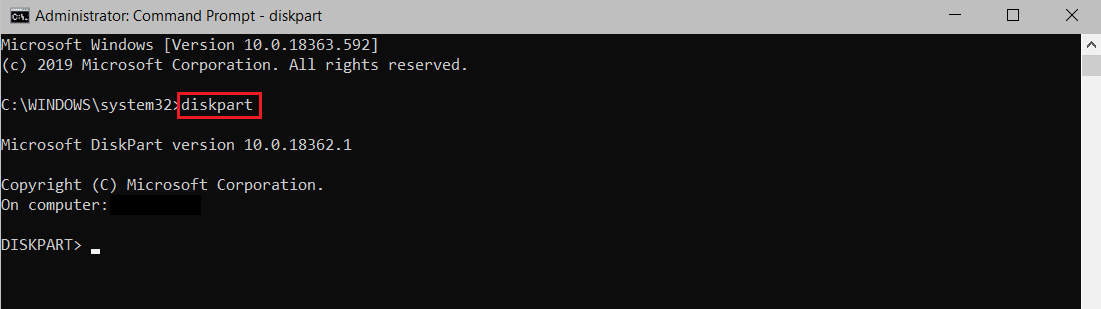 type diskpart command in cmd or command prompt