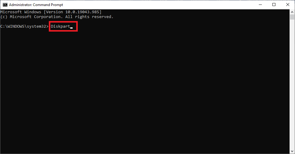 Type Diskpart in Command Prompt 