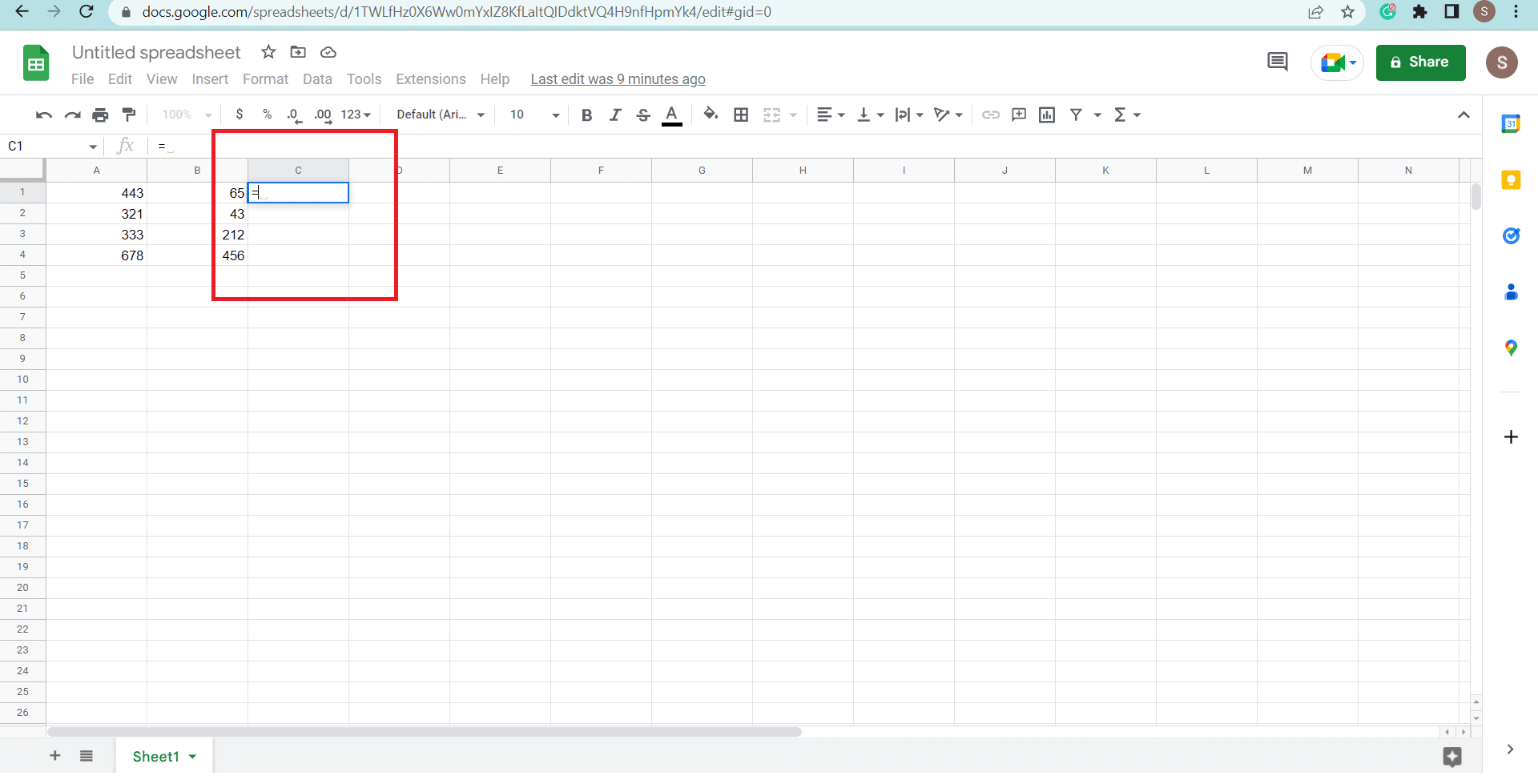 Type equal to sign in the cell, where you wish to subtract columns | How to Subtract in Google Sheets