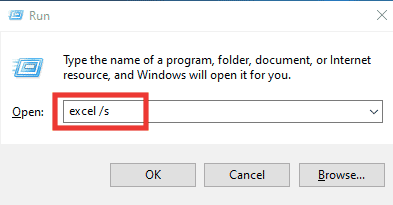 Type excel s in the text box and press Enter key