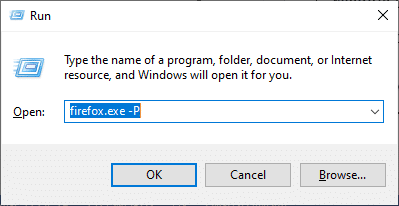 Type firefox.exe P in the Run dialog box and hit Enter.
