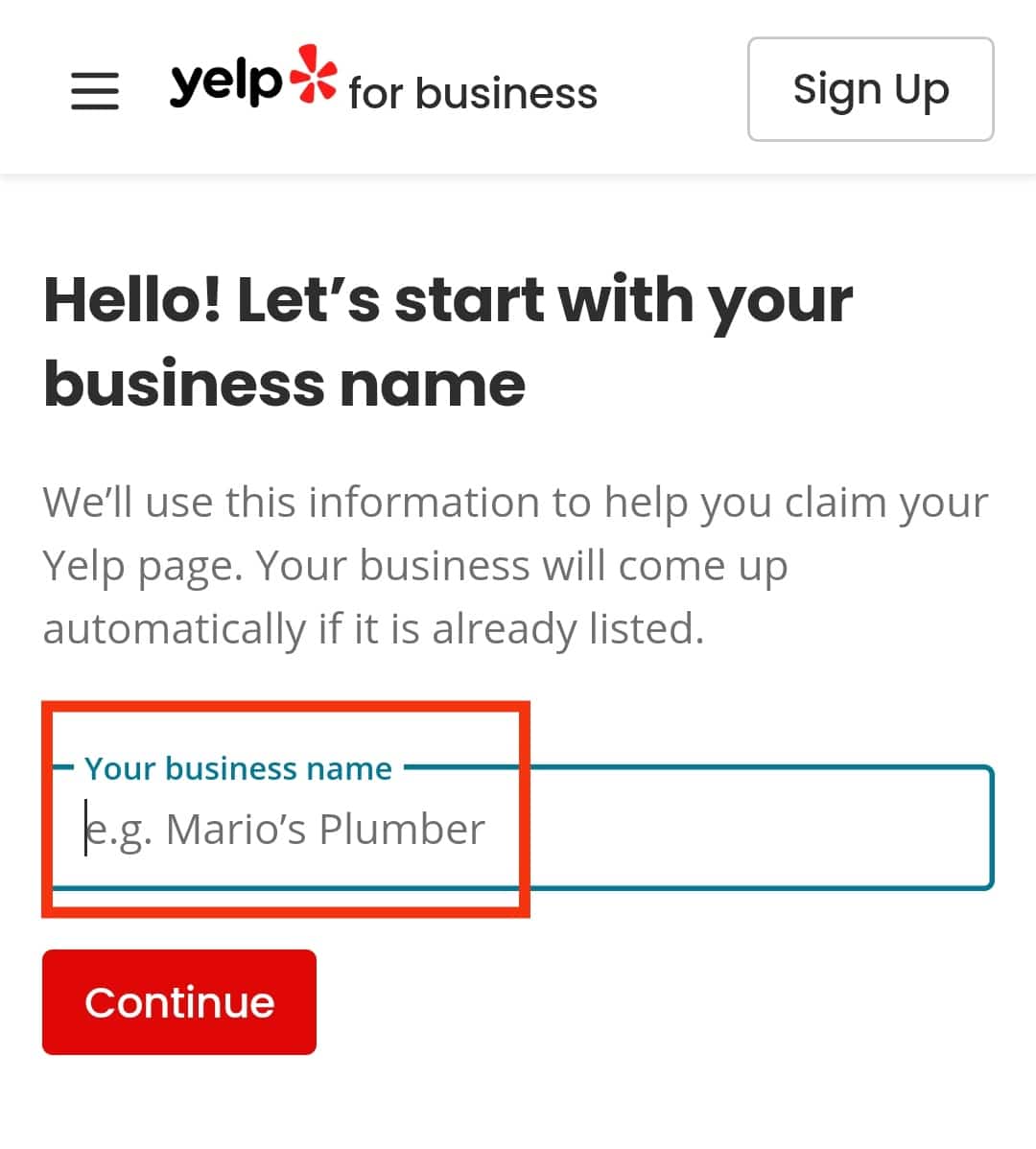 Type in your business name. 